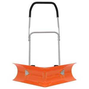 Orange snow shovel with adjustable handle and wheels - Garden