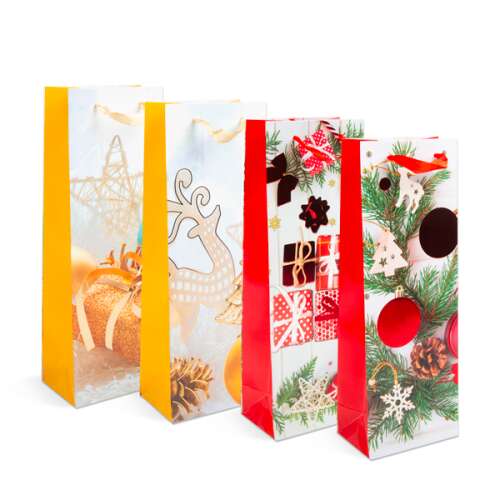 Set of 4 Christmas wine gift bags with different designs