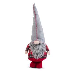 Gnome de Crăciun gri și roșu cu carouri, 95 cm înălțime - Nonbrand Decorațiuni de Crăciun