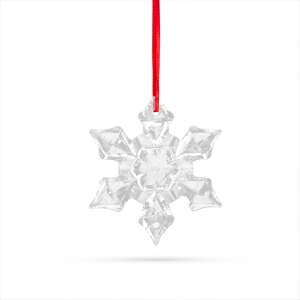 Clear acrylic snowflake Christmas tree ornament with red ribbon - Christmas