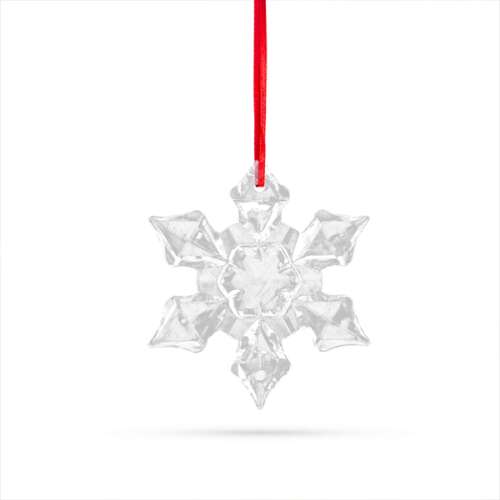 Clear acrylic snowflake Christmas tree ornament with red ribbon