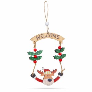 Decoratiune de Craciun din lemn cu ren si banner 'Welcome' - Nonbrand Decorațiuni de Crăciun