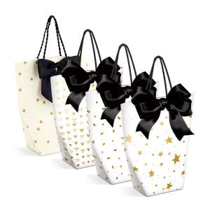 Collage of 4 different gift bags with black ribbon and gold pattern - Art & Craft