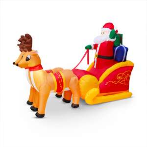 Nafukovací Mikulášov sania s jeleňmi, 230 cm, 9 bielych LED, IP44 - Nonbrand Vonkajšie vianočné ozdoby