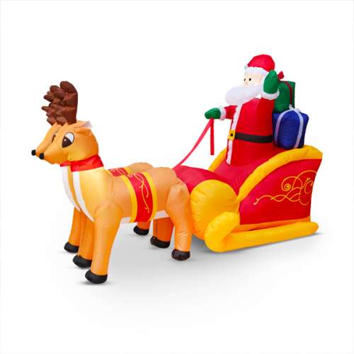 Nafukovací Mikulášov sania s jeleňmi, 230 cm, 9 bielych LED, IP44