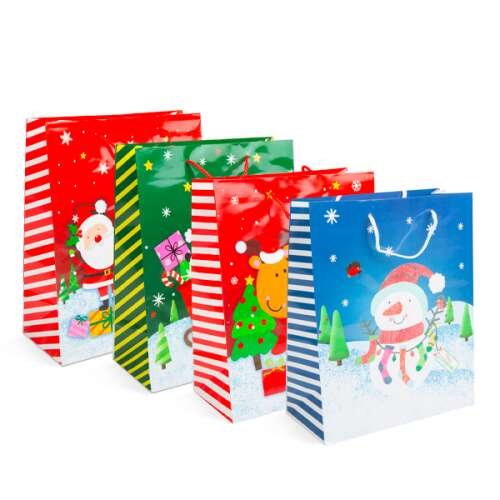 Sada 4 vianočných darčekových tašiek s motívmi Santa Claus, sobov, snehuliaka a tučniaka