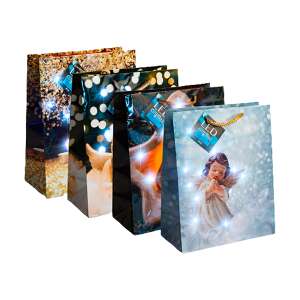 Set of 4 LED light up gift bags with angel, nativity scene and other designs - Art & Craft