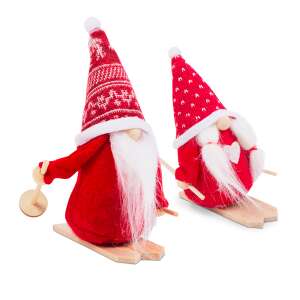Set of two red Scandinavian Christmas gnomes on skis, 7 x 13 x 15 cm - Nonbrand Christmas Decoration