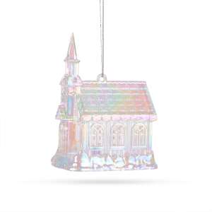 Iridescent acrylic church Christmas ornament, 75 x 100 x 60 mm - Christmas