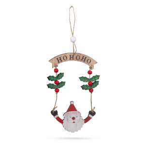 Decoratiune de Crăciun din lemn agățată cu Moș Crăciun, vâsc și banner 'HoHoHo' - Nonbrand Decorațiuni de Crăciun