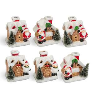 Set de 6 case de Crăciun cu LED, cu figurine de Moș Crăciun și om de zăpadă, 8 x 6 x 8,5 cm - Nonbrand Decorațiuni de Crăciun