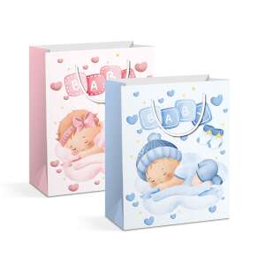 Geschenkpapierbeutel für Babyparty, 2er-Set, blau und rosa, mit Baby-Jungen- und Mädchen-Designs - Kunst & Hobby