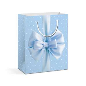 Blue polka dot gift bag with bow, paper gift bag for presents - Art & Craft