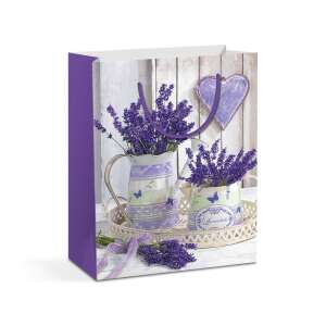 Floral lavender design gift bag, paper gift bag with purple handle, 17.8 x 10.2 x 22.8 cm - Art & Craft