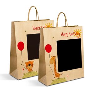 Pungi cadou din hârtie Kraft cu design de ziua de naștere, set de 12 bucăți - Ambalaje cadouri