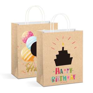 Geschenkpapier-Tragetasche aus Kraftpapier mit Happy Birthday-Design, Ballons und Kuchen, 265 x 127 x 330 mm - Kunst & Hobby