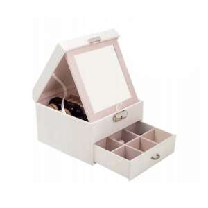 Biela šperkovnica so zrkadlom a zásuvkou, 11x16x16 cm - Šperkovnice