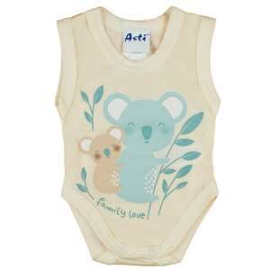 Asti márka, ujjatlan baba body, krém színű, koala mintával, elülső nézet, family love felirattal - Asti