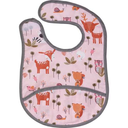 Bubaba safari vízálló előke Happy Animals mintával, rózsaszín szürke szegéllyel