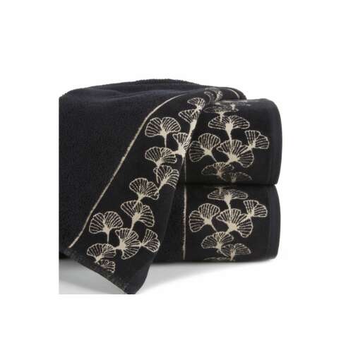 Victoria10 jacquard fekete kéztörlő ginkgo levél mintával - Törölköző