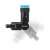 Cellfast Ergo universal tap connector 1/2-3/4-1 inch internal thread, black with blue details, showing the 360 degree rotation