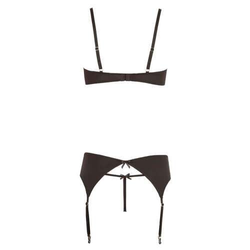 Abierta Fina fekete fehérnemű szett fűzővel és melltartóval, hátulnézet