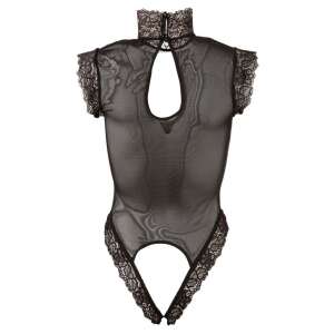 Fekete átlátszó háló body csipke szegéllyel és kulcslyuk kivágással elöl, Abierta Fina - Abierta Fina
