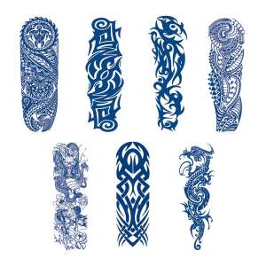 Dollcini temporary tattoo sheets, blue, 6 designs, tribal, dragon, floral, arm, leg, body art - Dollcini