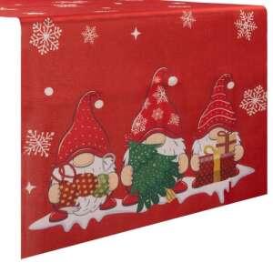 Red Christmas table runner with gnomes and snowflakes, 220x40cm, Ruhhy 22483 - Tablecloth