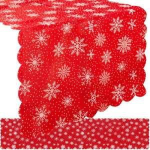 Red Christmas table runner with white snowflakes pattern, collage - Tablecloth