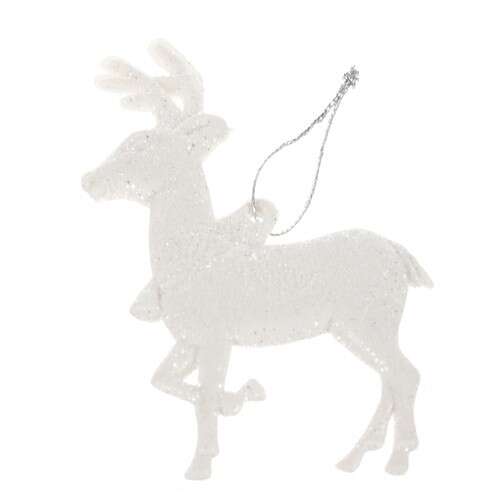 White glitter reindeer Christmas tree ornament, Ruhhy