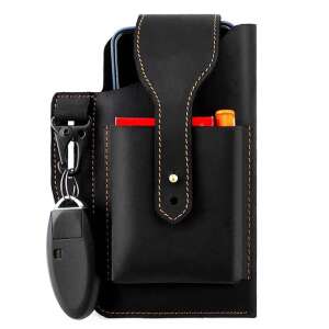 Dollcini férfi bőr mobiltelefon tok övcsattal, multifunkcionális szerszámtartóval, valódi bőr tok kulcstartóval, kültérre, sportra, utazásra, divatra, fekete - Férfi pénztárca