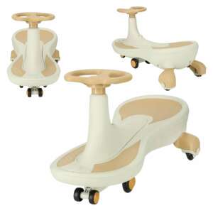 Bézs Bobo autó kormánykerékkel és LED kerekekkel, 360 fokos forgással, hangeffektekkel - Ikonka