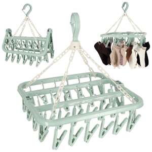 Laundry drying rack for socks for underwear 32 clothespins blue