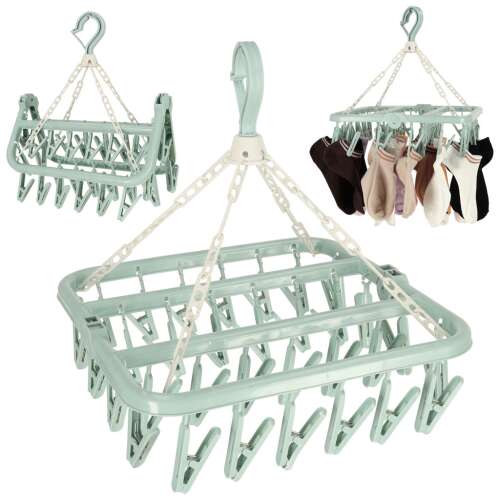 Laundry drying rack for socks for underwear 32 clothespins blue 81603150