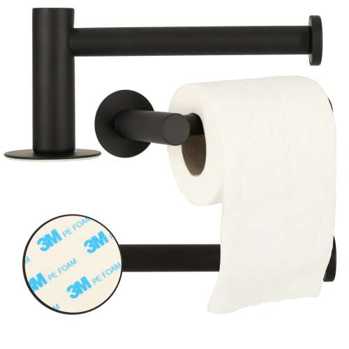 Modern ragasztható fém WC-papír tartó, fekete, 15 cm x 8 cm