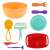 Play-Doh pasta maker set accessories, includes a bowl, plates, rolling pin, pizza cutter, and more