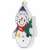 LED Snowman Christmas Decoration with battery pack and hook, hanging on a window, side view