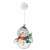 LED Snowman Christmas Decoration with battery pack and hook, hanging on a window, front view