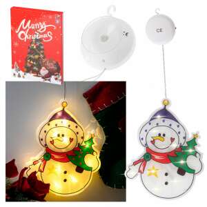 LED Snowman Christmas Decoration with battery pack and hook, hanging on a window - Christmas Decoration