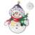 LED Snowman Christmas Decoration with battery pack and hook, hanging on a window, front view