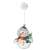 LED Snowman Christmas Decoration with battery pack and hook, hanging on a window, front view