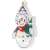 LED Snowman Christmas Decoration with battery pack and hook, hanging on a window, side view