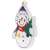 LED Snowman Christmas Decoration with battery pack and hook, hanging on a window, side view