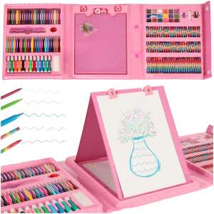 Pink art set with easel, crayons, markers, pencils, and more - Kik