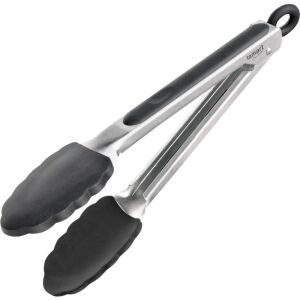 Lamart LT2060 stainless steel food tongs with silicone tips - Cutting board