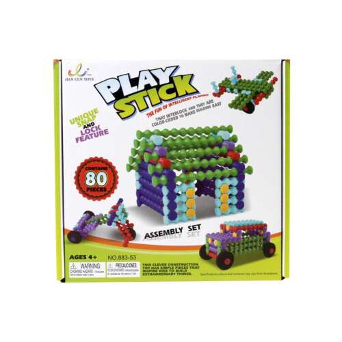 Play Stick 80 piece building set, colorful sticks for building houses, cars, and more