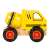 Oldalnézet a Small Foot fa játék betonkeverő teherautóról, sárga fekete csíkokkal, kisgyermekeknek