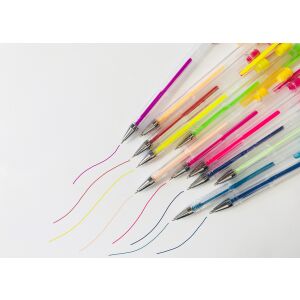 Granfix zselés toll készlet neon, csillámos és pasztell színekkel, fehér papírra írva - Grafix