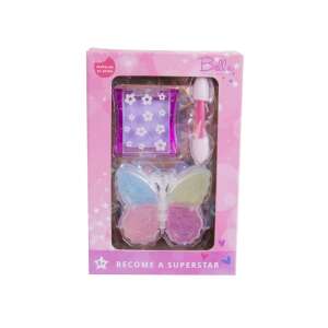 Bella makeup set for kids, featuring a butterfly shaped makeup palette and a small applicator brush, perfect for pretend play - Vanity Table, Makeup Set, Fragrance